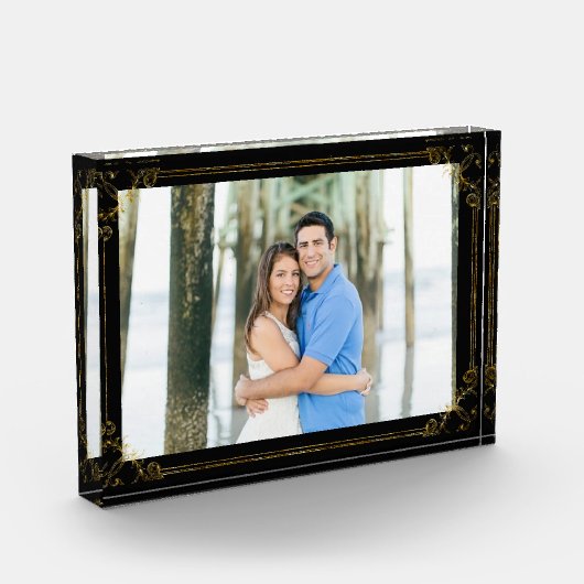黒の薄い金ゴールドフレームが付いているあなたのお気に入りのな写真 フォトブロック (左)