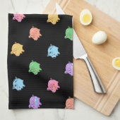 黒の虹のブタパターン キッチンタオル (四つ折り)