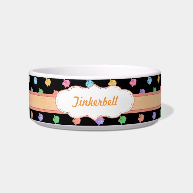 黒の虹のブタパターン ボウル (正面)