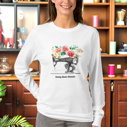 黒の裁縫マシンテーラーホワイト Tシャツ