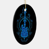 黒の複雑で青いベースギターのデザイン セラミックオーナメント (右)