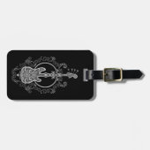 黒の複雑な灰色のベースギターのデザイン ラゲッジタグ (正面横)