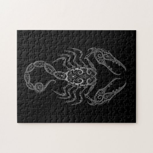 黒の複雑な灰色の蠍座の(占星術の)十二宮図 ジグソーパズル (横)