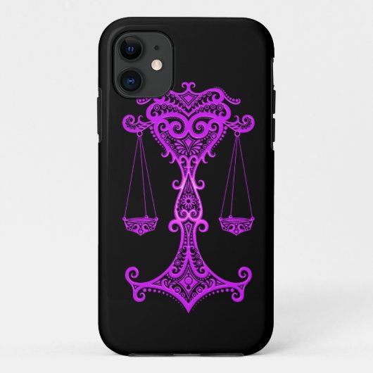 黒の複雑な紫色の天秤座の(占星術の)十二宮図 Case-Mate iPhoneケース (裏面)