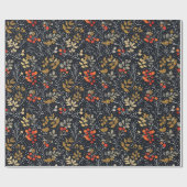 黒の複雑な葉とベリーのパターン ラッピングペーパー (フラット)