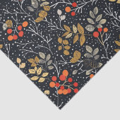 黒の複雑な葉とベリーのパターン 薄葉紙 (詳細)