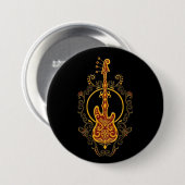 黒の複雑な金赤いベースギターのデザイン 缶バッジ (正面&裏面)