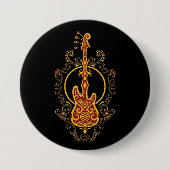 黒の複雑な金赤いベースギターのデザイン 缶バッジ (正面)