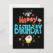 黒の誕生日おめでとう ポストカード (正面/裏面)