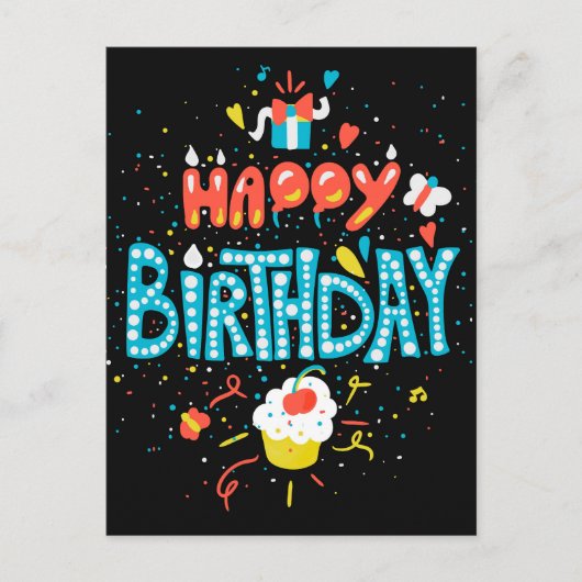 黒の誕生日おめでとう ポストカード (正面)