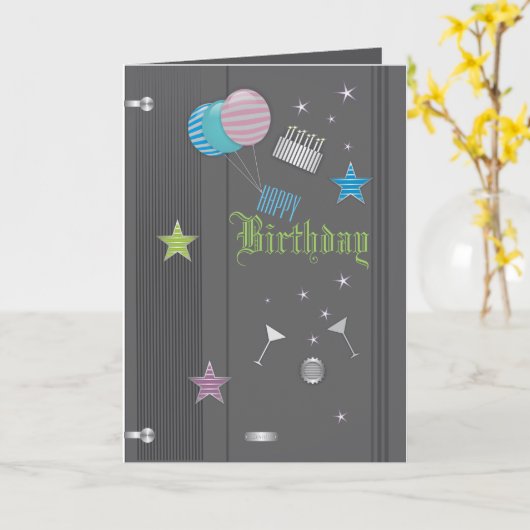 黒の誕生日カード カード (黄色い花)