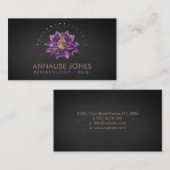 黒の贅沢な紫色のアメジストそして金ゴールドのはす 名刺 (正面/裏面)