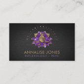 黒の贅沢な紫色のアメジストそして金ゴールドのはす 名刺 (正面)