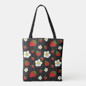 黒の赤いいちごの点 トートバッグ (裏面)