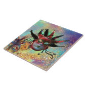 黒の赤いジェスターマスクの仮装グリーンブルー タイル (側面)