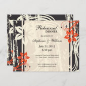 黒の赤いスワールリハーサルディナーカード 招待状 (正面/裏面)