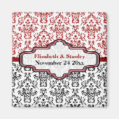 黒の赤いダマスクの結婚式を保存する日付の磁石 マグネット (正面)