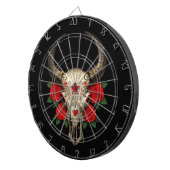 黒の赤いバラが付いているBullの砂糖のスカル ダーツボード (正面右)