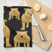 黒の赤いブルドッグ キッチンタオル (四つ折り)