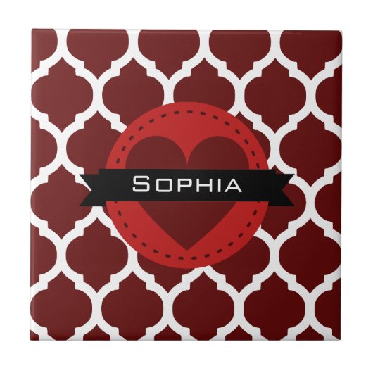 黒の赤いモロッコの格子パターン タイル (正面)