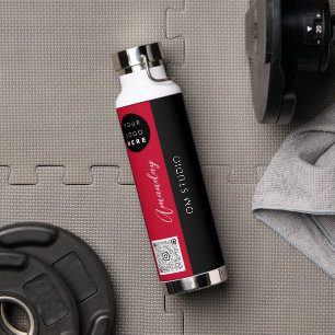 黒の赤いロゴQrコードジオメトリ名 ウォーターボトル