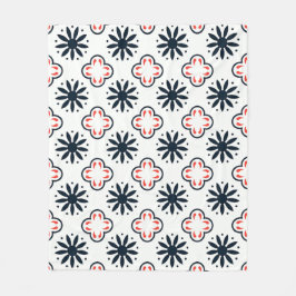 黒の赤いヴィンテージフローラモロッコモザイクパターン フリースブランケット