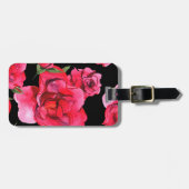 黒の赤い水彩画のバラそして緑の草木 ラゲッジタグ (正面横)