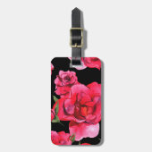 黒の赤い水彩画のバラそして緑の草木 ラゲッジタグ (正面縦)