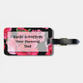 黒の赤い水彩画のバラそして緑の草木 ラゲッジタグ (裏面横)