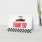 黒の赤い炎レースカーレーサーベイビーシャワー サンキューカード (正面)