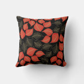 黒の赤い金ゴールド葉の広いパターン クッション (裏面)