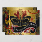黒の赤と金ゴールドの仮装パーティー 招待状 (正面/裏面)