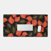 黒の赤と金ゴールド葉の広いパターン デスクマット (キーボード&マウス)