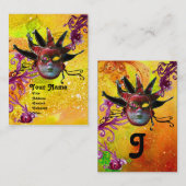 黒の赤ジェスターマスクマスカレードパーティー黄色 名刺 (正面/裏面)