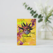 黒の赤ジェスターマスクマスカレードパーティー黄色 名刺 (スタンド正面)