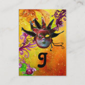 黒の赤ジェスターマスクマスカレードパーティー黄色 名刺 (裏面)