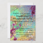 黒の赤ジェスターマスク仮装パーティーブルーシルバー 招待状 (裏面)