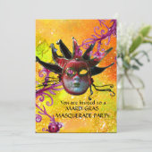 黒の赤ジェスターマスク,仮装パーティー黄色 招待状 (スタンド正面)