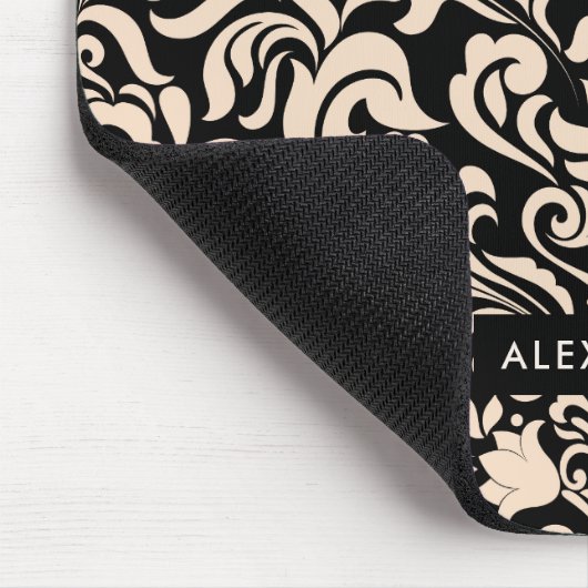 黒の赤面のピンクのダマスク織 マウスパッド (コーナー)