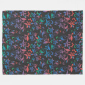 黒の赤、青、緑の抽象芸術フローラ フリースブランケット (正面(横))