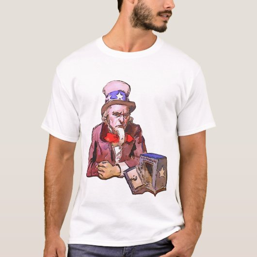 黒の輪郭のアメリカおじさんと空っぽの国庫の文字 Ar Tシャツ (正面)