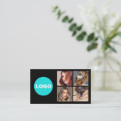 黒の追加ロゴのソーシャルメディアネットワークフォト 名刺 (スタンド正面)