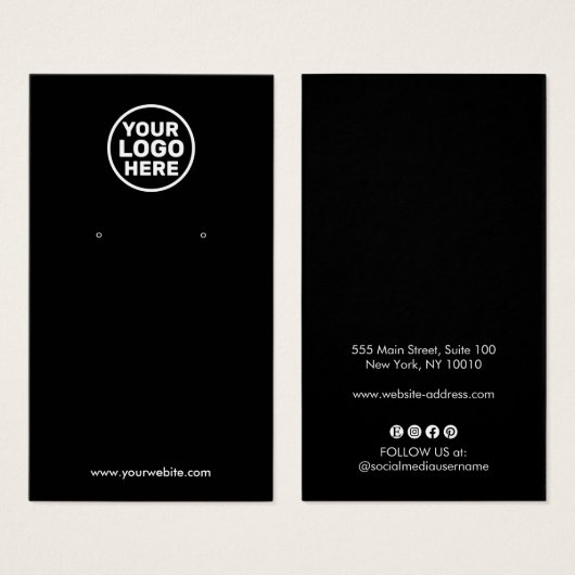 黒の追加ロゴソーシャルメディアのイヤリングディスプレイカード (正面&裏面)