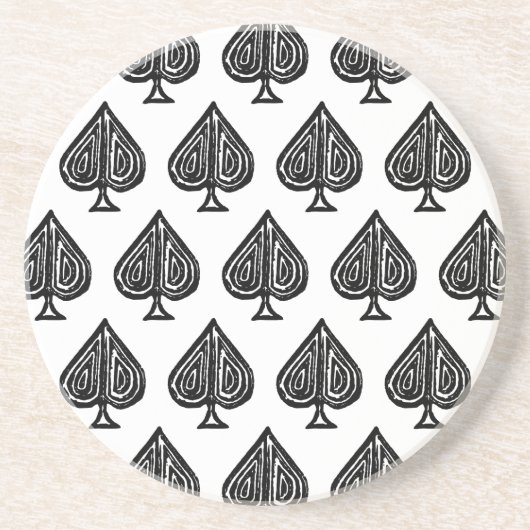 黒の遊カードシンボルスペードシェイプLino Cut コースター (正面)