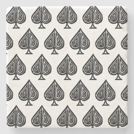 黒の遊カードシンボルスペードシェイプLino Cut ストーンコースター (正面)