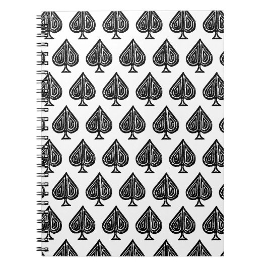 黒の遊カードシンボルスペードシェイプLino Cut ノートブック (正面)