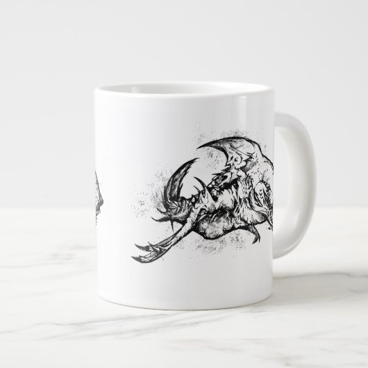 黒の邪悪なサメ ジャンボコーヒーマグカップ (正面右)