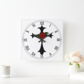 黒の部族クロス正方形ローマ数字時計 スクエア壁時計 (ホーム)
