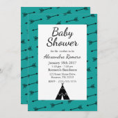 黒の部族用矢印とティーピーベビーシャワー 招待状 (正面/裏面)