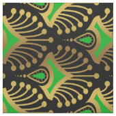 黒の金ゴールドと緑のアールデコパターン ファブリック (見本)